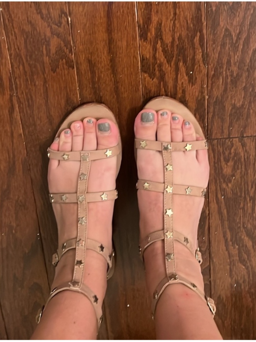 Kaanas Metallic Nude Star-Accent T-Strap Sandals